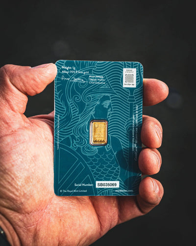 Perth Mint gold bar in card packaging