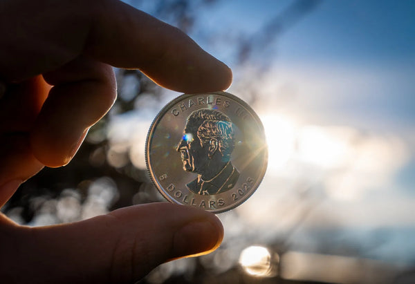 Coins held against the sky